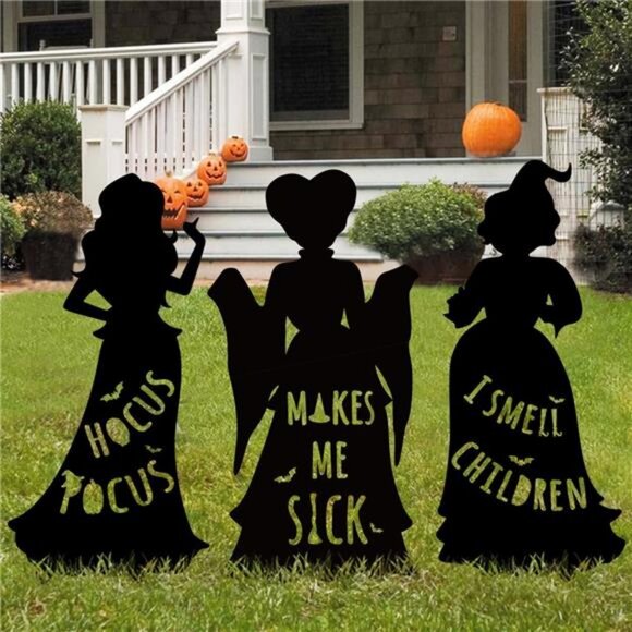 3 Extra Large Hocus Pocus Witches Black Halloween Silhouette Yard Signs - Picture 1 of 8